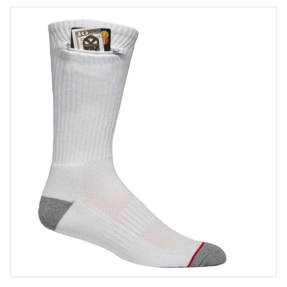 Pocket Socks white mens athletic crew